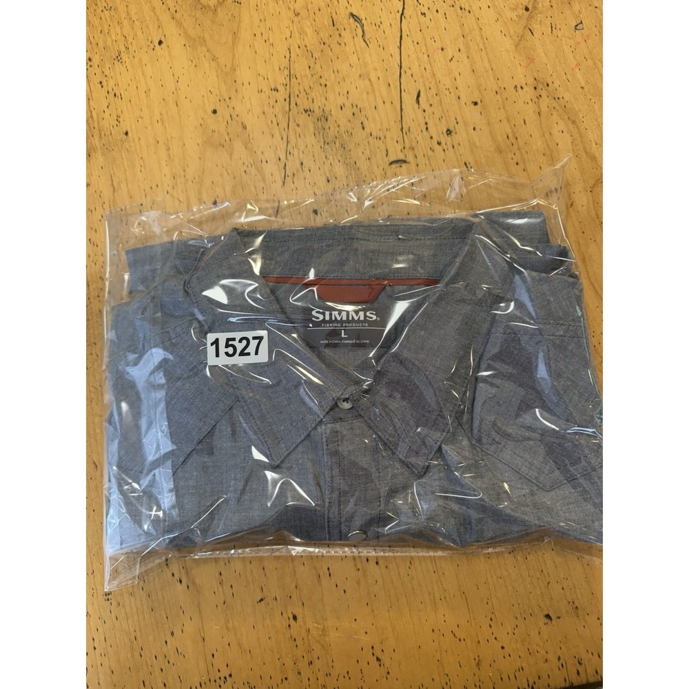Simms Fishing No-Tellum Shirt Blue/Gray Pearl Snap Travel Fishing Size Large - Picture 10 of 10